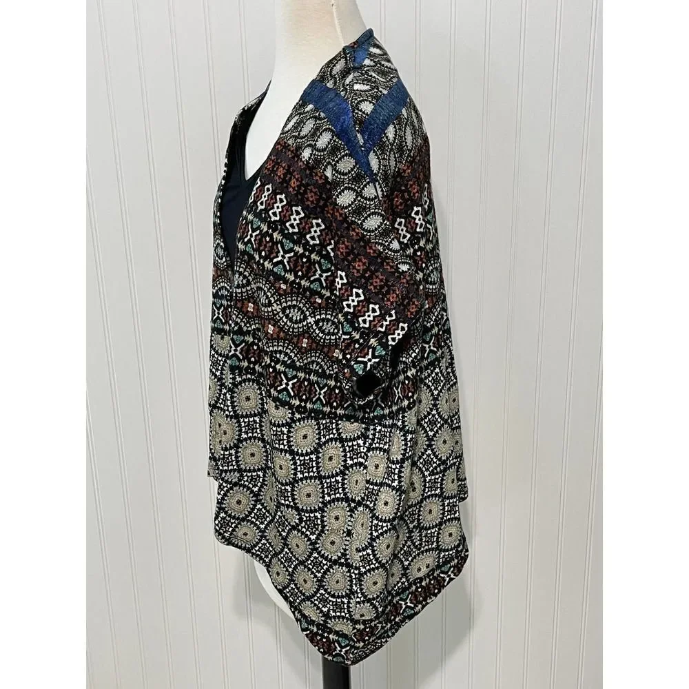Desigual Jamil Geometric Short Sleeve‎ Cardigan Tank Top Combo Small Black Red - Picture 12 of 14